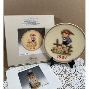 Goebel MJ Hummel Vtg Collectors Plate 1989 in Original Box 7.5" Diam Farm Boy